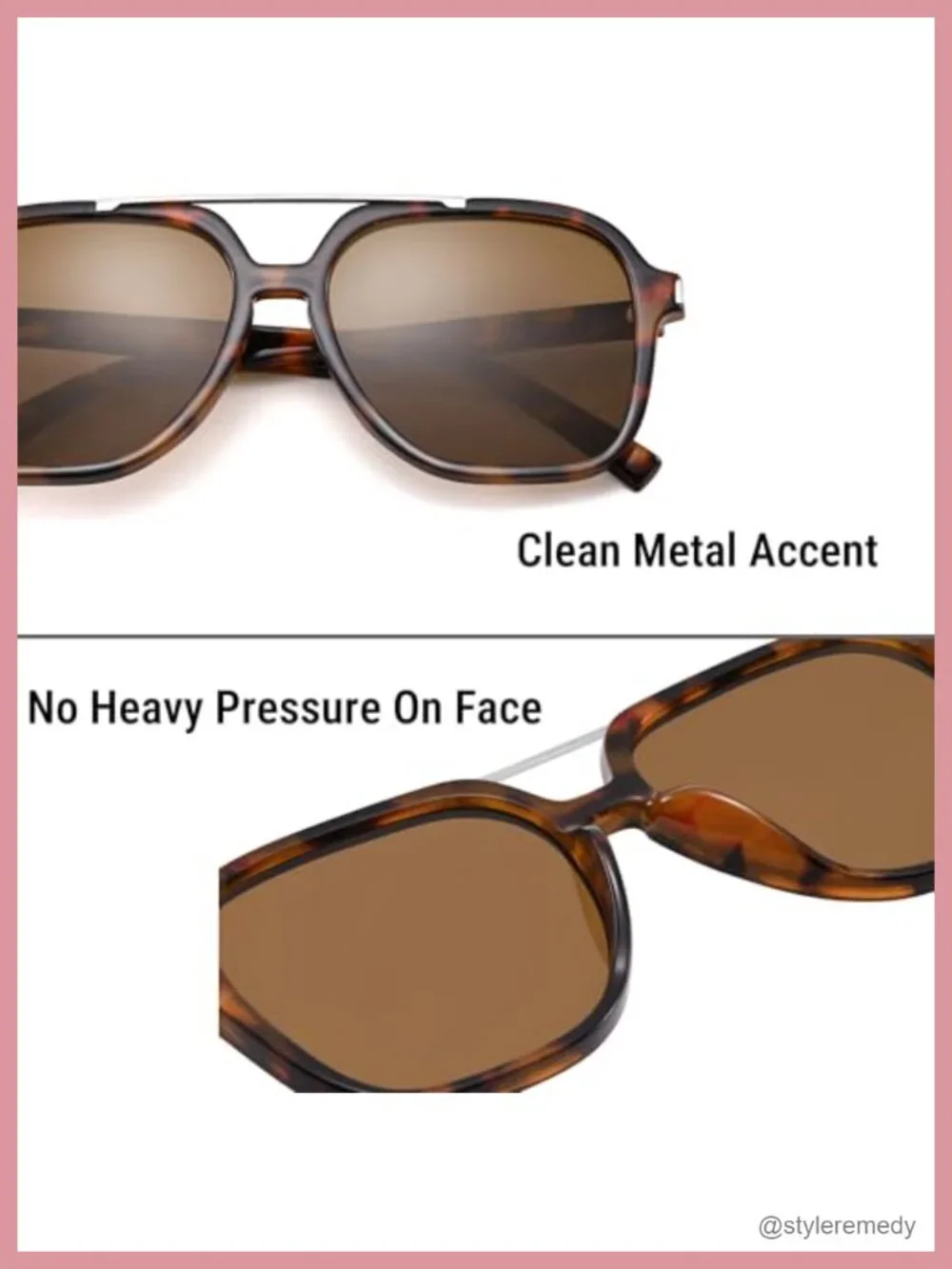 Oversized Aviator Sunglasses Retro Square Frame UV400 Protection